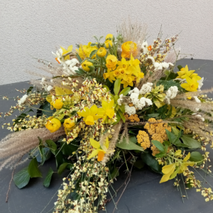 coussin rond deuil jaune